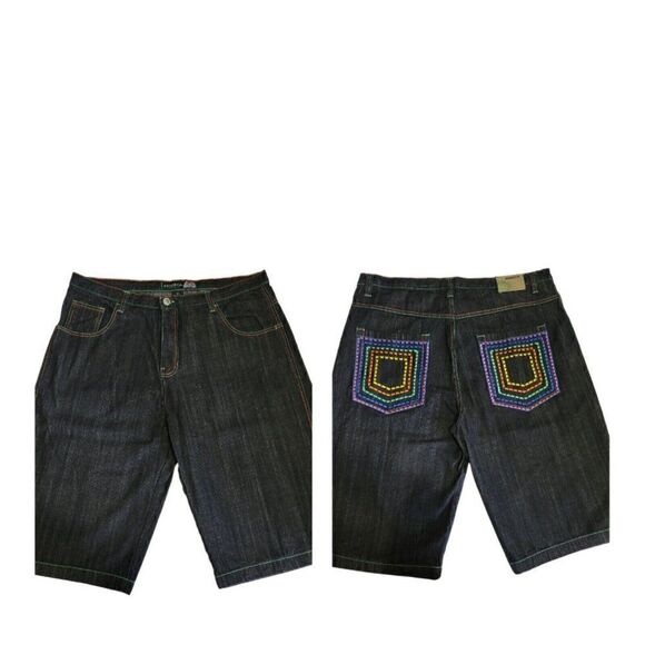 Dodeca Denim Jean Shorts Mens Sz 42 Skater Hip Hop Streetwear Decorative Pockets - Picture 1 of 12